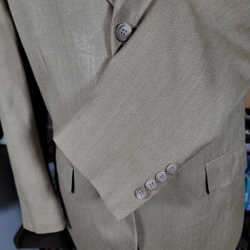 Chaps Ralph Lauren Men's Sport Coat Three Button Dark Beige Herringbone Silk 40R - Picture 11 of 16